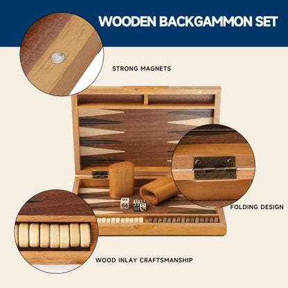 GSE Premium Wooden Magnetic Inlay Backgammon Board Set