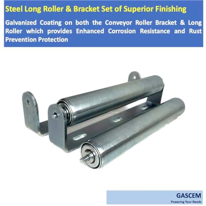 Pack of 2 10"BF Long Roller and Bracket l 1.5"Ø Galvanized Steel Conveyor Roller I Set of Roller and Bracket Versatile as Support Rollers for Woodworking (2 Count)