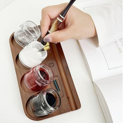 10Pcs Mini Glass Inkwell Ink Bottle Containers with Screw Lids for Calligraphy Oblique Nib Holder Stand Empty Dip Pen Ink Well Jars Desktop Decoration School Gifts (10 Count)