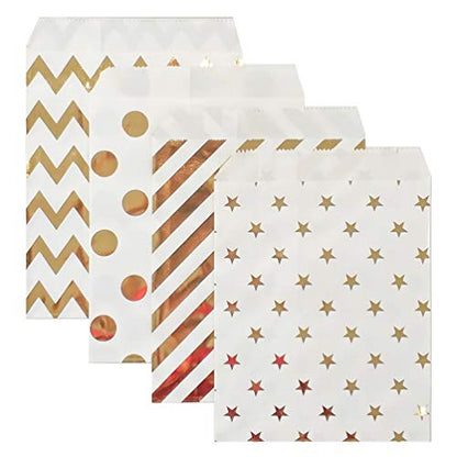 100 Pcs Bright Gold Candy Buffet Bags Small Cookie Bag Polka Dot Paper Treat Bag for Wedding Birthday Party (100 Count)