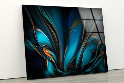48Wx32H'' Orange & Blue Abstract Glass Wall ArtTempered Glass Printing Wall Decor Large Wall Art Wall Hangings