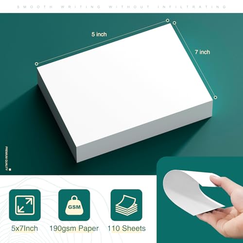 Cardstock 5 x 7 Inch 110 Sheets 190 gsm Heavyweight Card Stock Paper White Cardstock Printer Paper Perfect for Wedding Invitations (110 Count)