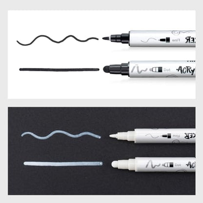 4 Black and 4 White Paint Markers Bold and Fine Dual (8 Count)