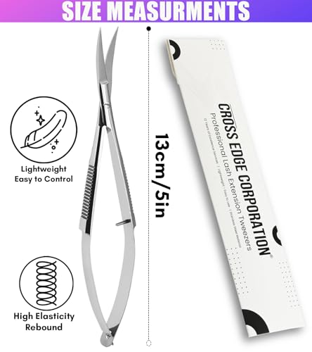 Cross Edge Curved Spring Scissors 5 Inch Stainless Steel Precision Eyebrow & Eyelash Shaping & Trimming Scissor