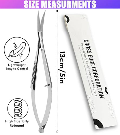 Cross Edge Curved Spring Scissors 5 Inch Stainless Steel Precision Eyebrow & Eyelash Shaping & Trimming Scissor