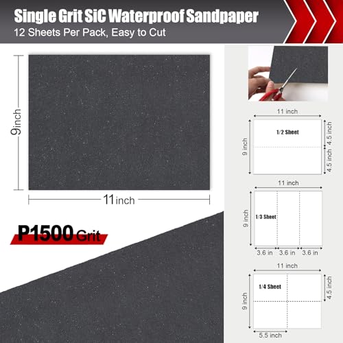 1500 Grit Wet Dry Sandpaper (12 Count)