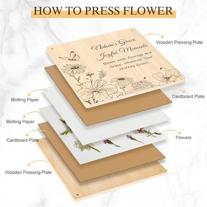 Large Flower Press Kit for Adults with Designed Cover and DIY Album