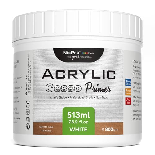 White Heavy Gesso Primer for Acrylic Painting (28.2 Ounce)