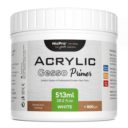 White Heavy Gesso Primer for Acrylic Painting (28.2 Ounce)