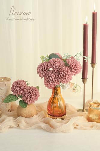 Artificial Dahlia Flowers 25pcs Real Looking Dusty Rose Foam Fake Roses with Stems for DIY Wedding Bouquets Bridal Shower Centerpieces Floral Arrangements Party Tables Home Decoration (25 Count)