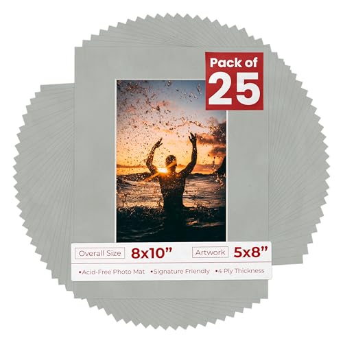 Pack of 25 Acid Free 8x10 Mats Bevel Cut for 5x8 Photos (25 Count)