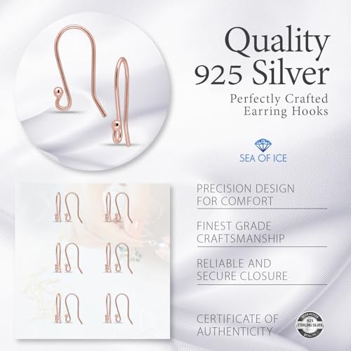 925 Rose Gold flashed Sterling Silver Ear Wires Ball End French Earring Hooks for Drop Dangle Earrings Jewelry Making (12 Count)