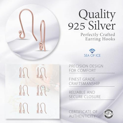 925 Rose Gold flashed Sterling Silver Ear Wires Ball End French Earring Hooks for Drop Dangle Earrings Jewelry Making (12 Count)