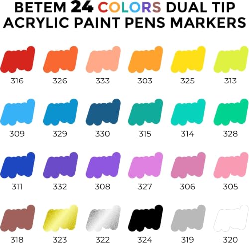24 Colors Dual Tip Acrylic Paint Markers (24 Count)