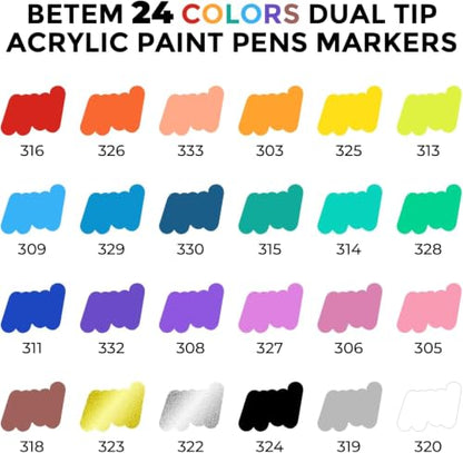 24 Colors Dual Tip Acrylic Paint Markers (24 Count)
