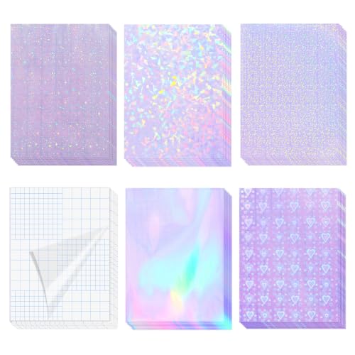 36 Sheets Holographic Sticker Paper Clear Self Adhesive Laminate Sheets (36 Count)