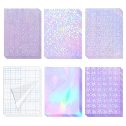 36 Sheets Holographic Sticker Paper Clear Self Adhesive Laminate Sheets (36 Count)