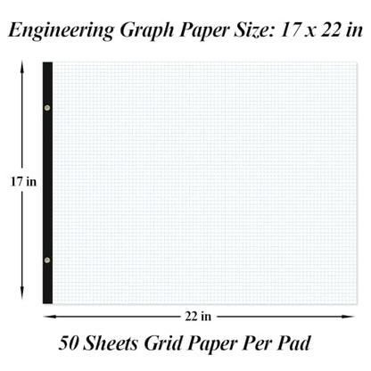 2-Pack) Large Engineering Graph Notepad - 22" x 17" Grid Paper, 100 Sheets/200 Pages, 4"x4" Grid Pad, Giant Drafting Pad Sketching Grid Paper for Engineer Architect Designer