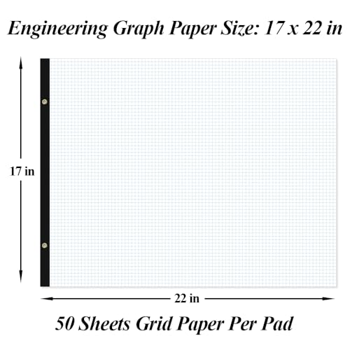 2-Pack) Large Engineering Graph Notepad - 22" x 17" Grid Paper, 100 Sheets/200 Pages, 4"x4" Grid Pad, Giant Drafting Pad Sketching Grid Paper for Engineer Architect Designer