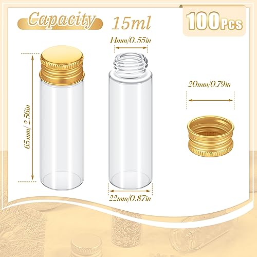 100 Pcs Small Clear Vials Spice Mini Jars with Lids Mini Glass Bottles with Screw Aluminum Metal Caps Tiny Jars Sample Containers for Powder Cream Cosmetic Jewelry Wedding (100 Count)