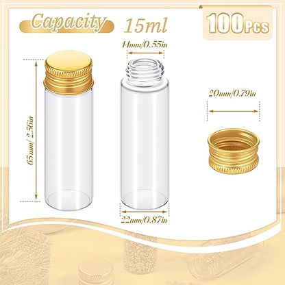 100 Pcs Small Clear Vials Spice Mini Jars with Lids Mini Glass Bottles with Screw Aluminum Metal Caps Tiny Jars Sample Containers for Powder Cream Cosmetic Jewelry Wedding (100 Count)