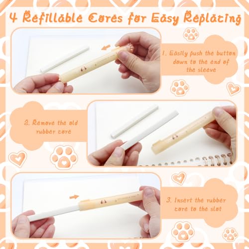 Retractable Cat Paw Erasers 4 Pcs with Refillable Rubbers Slim Erasers for Precise Erasing (4 Count)