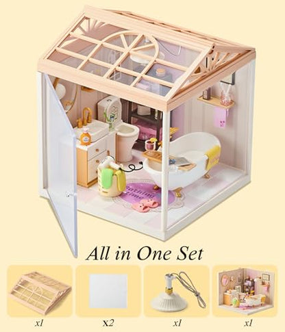 1 24 Scale Tiny House Bathroom DIY Miniature House Kit with Roof & LED Light