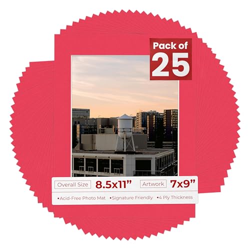 Pack of 25 Acid Free 8.5x11 Mats Bevel Cut for 7x9 Photos (25 Count)