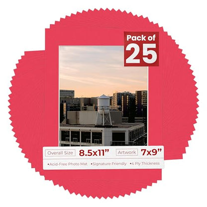 Pack of 25 Acid Free 8.5x11 Mats Bevel Cut for 7x9 Photos (25 Count)
