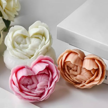 Heart Rose Flower Succulent Candle Mold