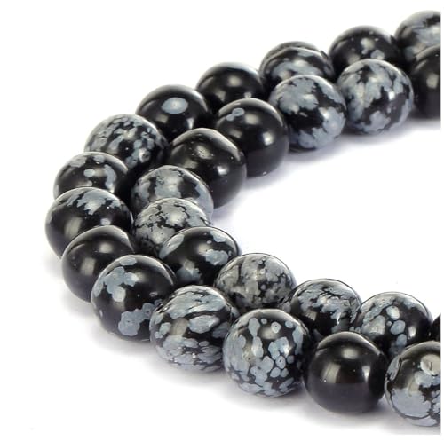 35pcs Adabele Natural Snowflake Obsidian Gemstone 10mm Round Beads (36 Count)