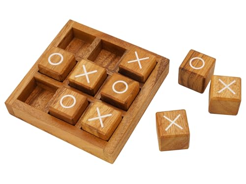 Wooden XO Blocks Tic Tac Toe Travel Game Coffee Tabletop Family Living Room Decoration Games Night for Adults for Desk and Bookshelf Decor Unique Wood Gifts 5.5 Inch