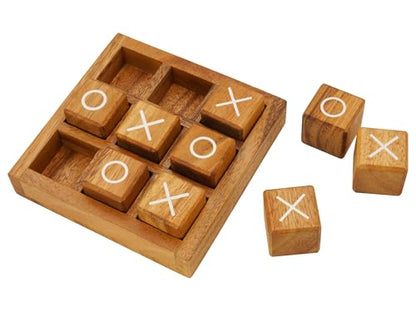 Wooden XO Blocks Tic Tac Toe Travel Game Coffee Tabletop Family Living Room Decoration Games Night for Adults for Desk and Bookshelf Decor Unique Wood Gifts 5.5 Inch