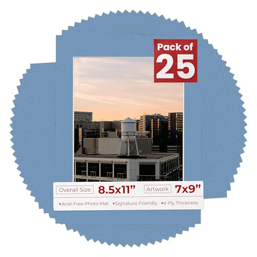 Pack of 25 Acid Free 8.5x11 Mats Bevel Cut for 7x9 Photos (25 Count)