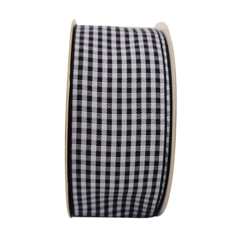 1.5 Inch Blue and White Woven Edge 100% Polyester Gingham Ribbon 25 Yards Each Roll (75 Foot)