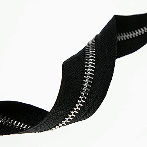 5 Metal Zippers by The Yard Bulk 2 Yards Black Tape with 10 pcs Sliders Silver Teeth Handmade Zipper for Sewing Craft Bag Backpack