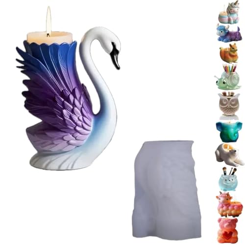 Animal Resin Molds Silicone 3D Cute Swan Epoxy Resin Plaster Candle Holder Wax Molds for Candle Making
