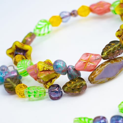1.4oz (40g) Limited Mix of Czech Glass Beads, Hand Made Set Kit, Purple Spindl Yellow Petunia Glass Beads Mix 001