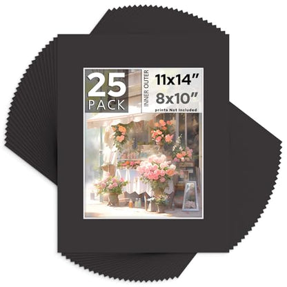 Mat Board Center 25 Pack 11x14 Picture Mat for 8x10 Photo Black
