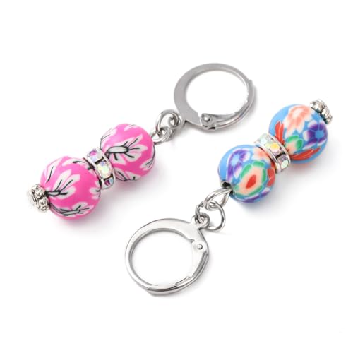 1 Box 20Pcs Stitch Markers Crochet Stitch Marker Cute Round Polymer Clay Beads Charms Clip On Removable Leverbacks Zipper Pull Charm Locking Knitting Markers for Yarns DIY Sewing Quilting (20 Count)