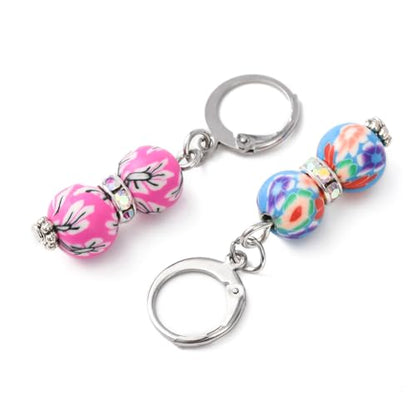 1 Box 20Pcs Stitch Markers Crochet Stitch Marker Cute Round Polymer Clay Beads Charms Clip On Removable Leverbacks Zipper Pull Charm Locking Knitting Markers for Yarns DIY Sewing Quilting (20 Count)