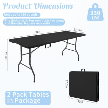 2 Pack 5 Feet Portable Folding Table Black (2 Count)