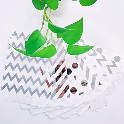 200 Pcs Silver Candy Buffet Bags Small Cookie Bags Polka Dot Paper Treat Bag for Wedding Birthday Party