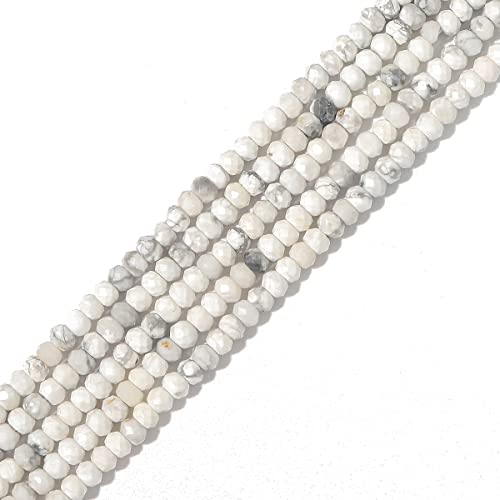 Natural White Howlite Beads 4x2mm 120pcs Faceted Rondelle Loose Semi Gemstone Beads for Jewelry Making Design (120 Count)