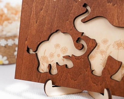 Elephant Wooden Frame Gifts for Mothers Day Mom Mama Elephant Sign Wall Decor Animal Plaque Father's Day Birthday Friendship Family Christmas Gifts for New Mom Nana Grandma from Son