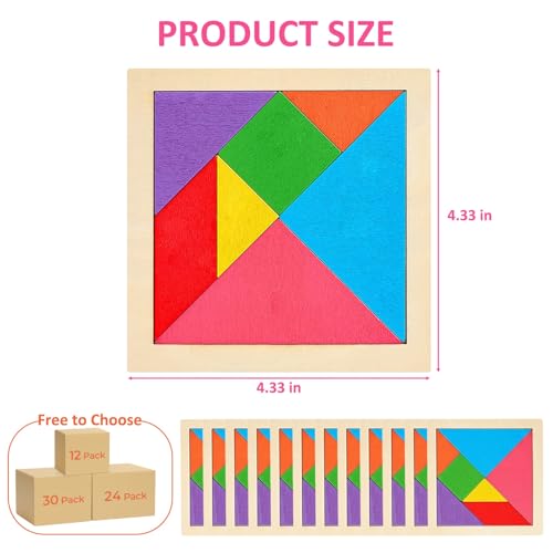 30 Pack Tangram Puzzle Wooden Kids Party Favors (210 Count)