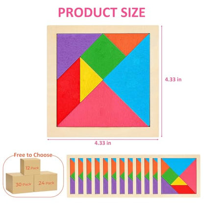 30 Pack Tangram Puzzle Wooden Kids Party Favors (210 Count)