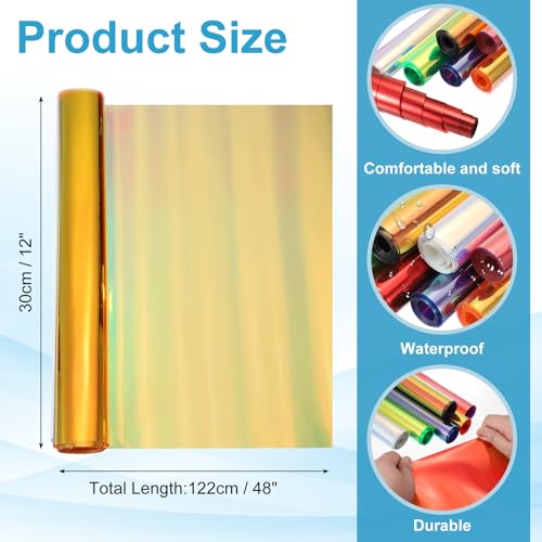 Holographic Clear PVC Vinyl Film Holographic PVC Fabric Waterproof Dichroic Film 12 x 48 Inch for Handbags Bows Earrings DIY Craft