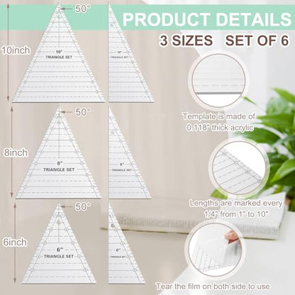 3 Set Tall Triangle Rulers for Quilting 6 8 10 Inch Wedge Triangle & Wing Quilting Rulers and Templates Acrylic Quilt Templates for Sewing Layer Cake Patchwork Cutting Pattern DIY Craft