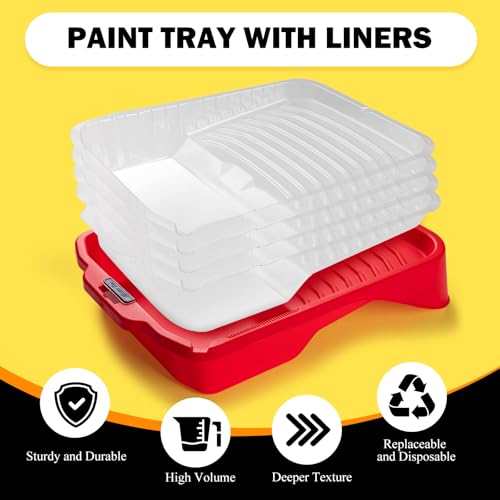 17 Pieces Paint Roller Kit with 9 Inch Magnetic Tray and Liners